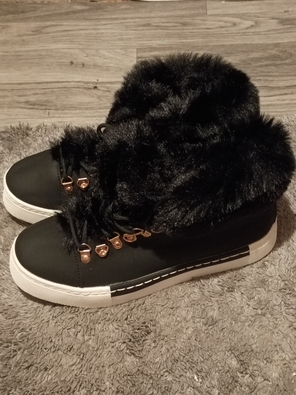 Faux Fur High-Top Sneaker Boot - Black